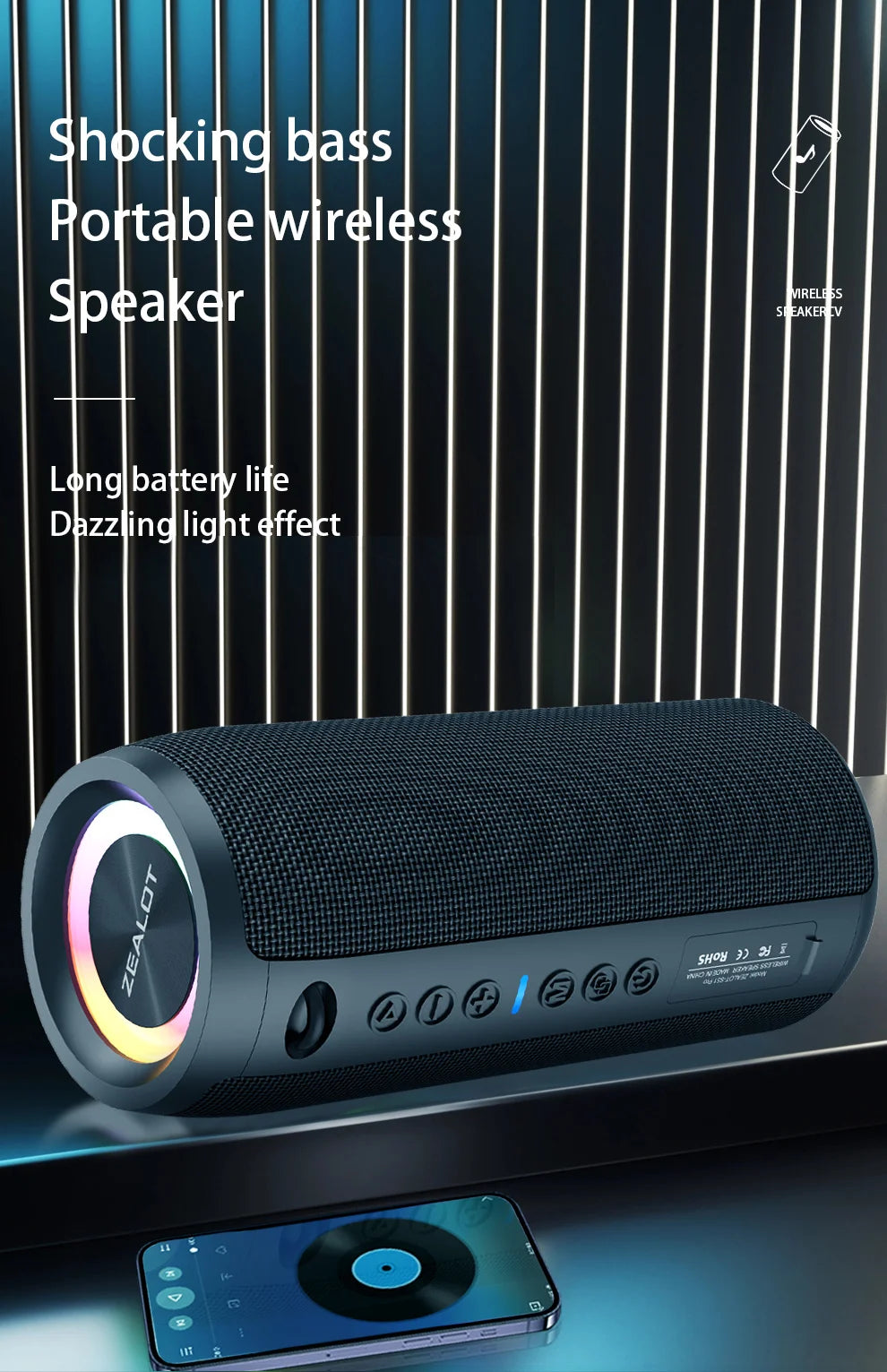 ZEALOT S51 Pro 40W Wireless Speakers, Outdoor Portable Subwoofer Speaker, Waterproof IPX 6, Dual Pairing,5200mAh Battery.