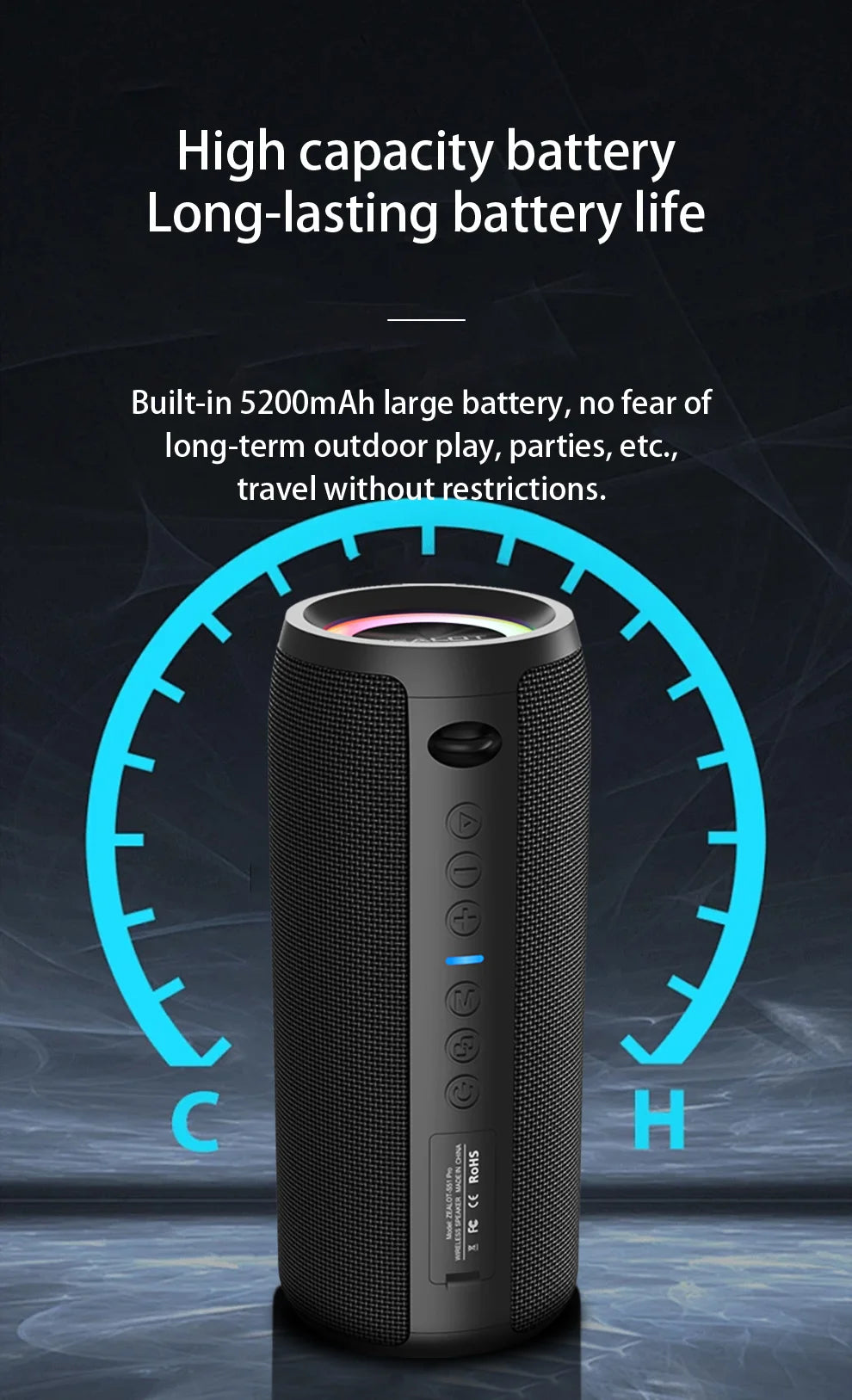 ZEALOT S51 Pro 40W Wireless Speakers, Outdoor Portable Subwoofer Speaker, Waterproof IPX 6, Dual Pairing,5200mAh Battery.