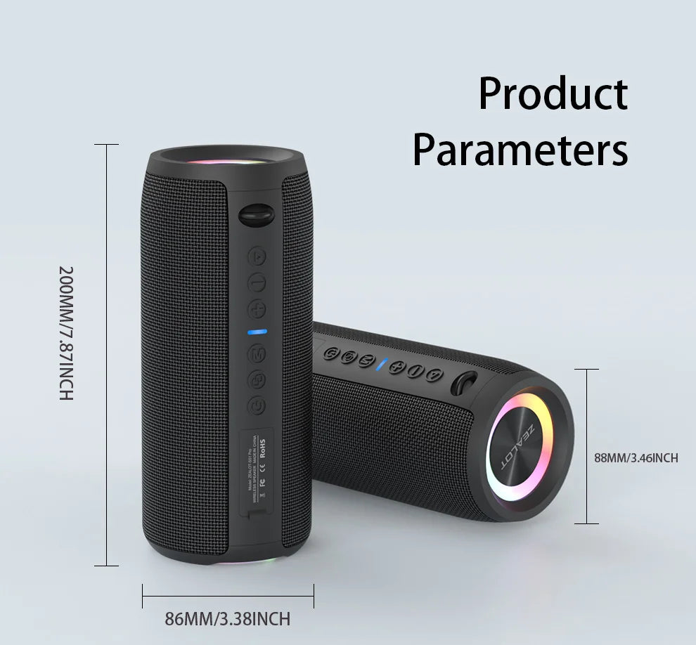 ZEALOT S51 Pro 40W Wireless Speakers, Outdoor Portable Subwoofer Speaker, Waterproof IPX 6, Dual Pairing,5200mAh Battery.
