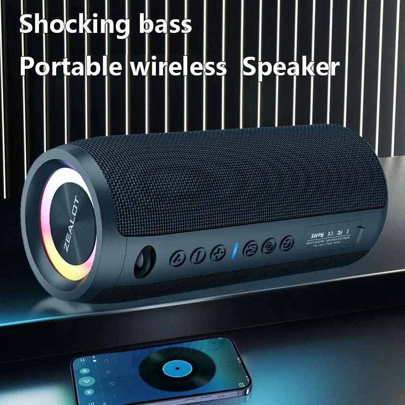 ZEALOT S51 Pro 40W Wireless Speakers, Outdoor Portable Subwoofer Speaker, Waterproof IPX 6, Dual Pairing,5200mAh Battery.